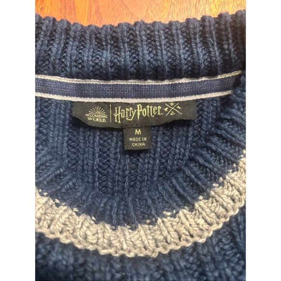 Harry Potter Men's Blue Gray Ribbed Knit Ravenclaw Quidditch Sweater Size Medium - Picture 6 of 8